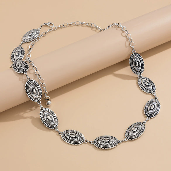 Alloy Metal Carved Geometric Waist Chain For Female