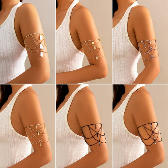 Alloy Metal Chain Imitation Pearl Arm Bracelet Starshaped Electroplated For Women