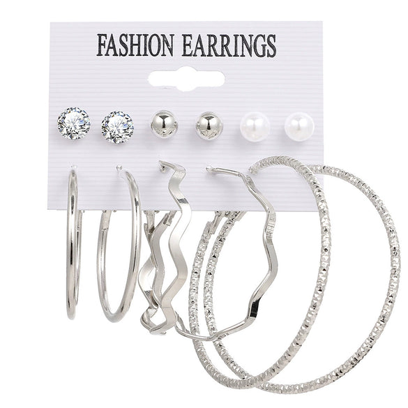 Alloy Metal Circle Chain Earrings Set Geometric Style Electroplated Stainless Steel Ear Needle