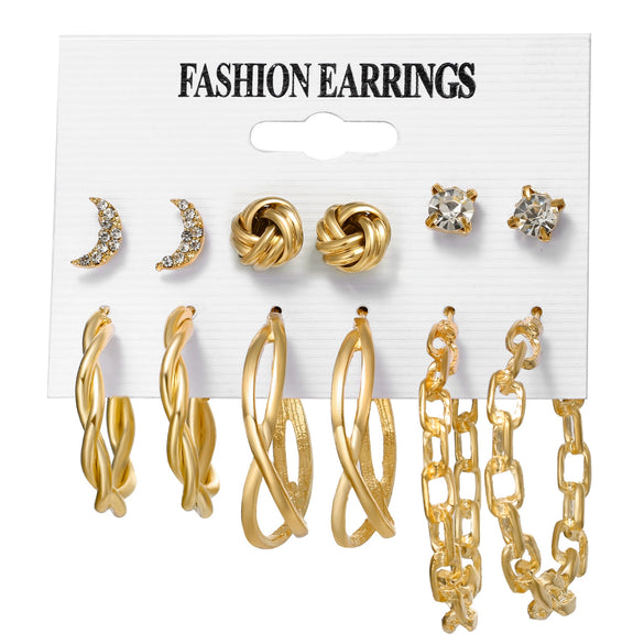 Alloy Metal Circle Chain Earrings Set Geometric Style Electroplated Stainless Steel Ear Needle