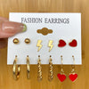 Alloy Metal Circle Chain Earrings Set Geometric Style Electroplated Stainless Steel Ear Needle