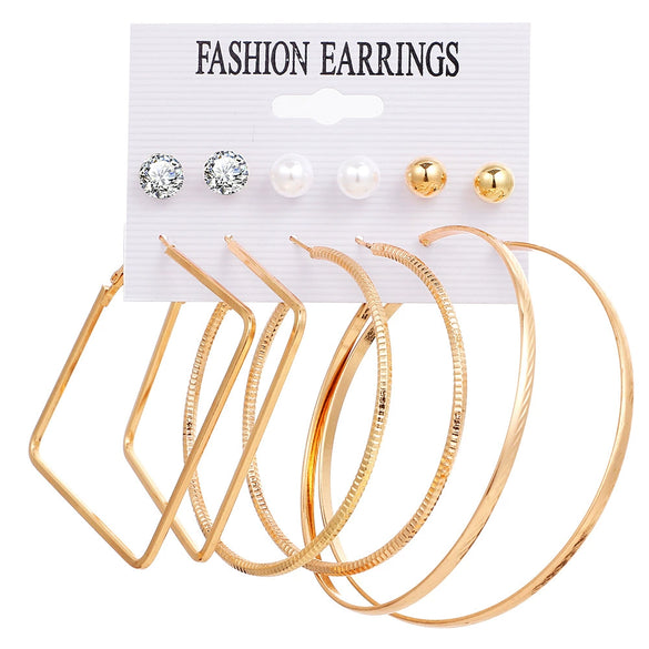 Alloy Metal Circle Chain Earrings Set Geometric Style Electroplated Stainless Steel Ear Needle
