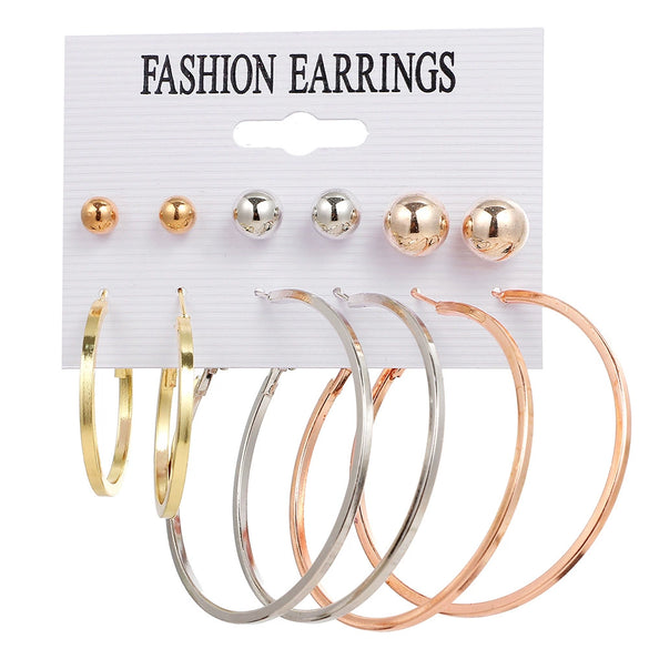 Alloy Metal Circle Chain Earrings Set Geometric Style Electroplated Stainless Steel Ear Needle