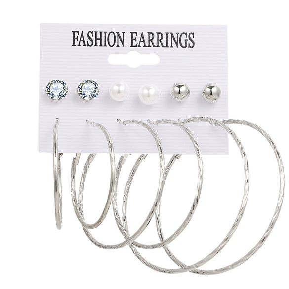 Alloy Metal Circle Chain Earrings Set Geometric Style Electroplated Stainless Steel Ear Needle