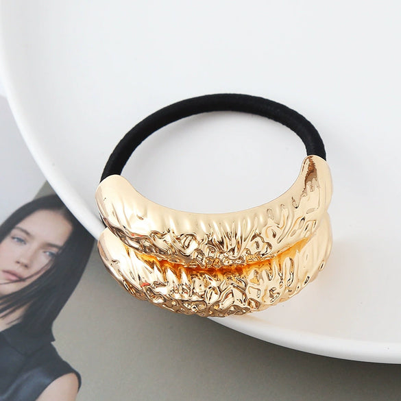 Alloy Metal Punk Style Semicircle Round Tube Elastic Hair Rope With Electroplating Treatment