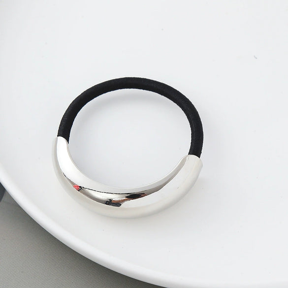 Alloy Metal Punk Style Semicircle Round Tube Elastic Hair Rope With Electroplating Treatment