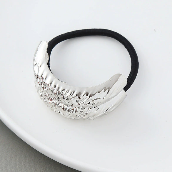 Alloy Metal Punk Style Semicircle Round Tube Elastic Hair Rope With Electroplating Treatment