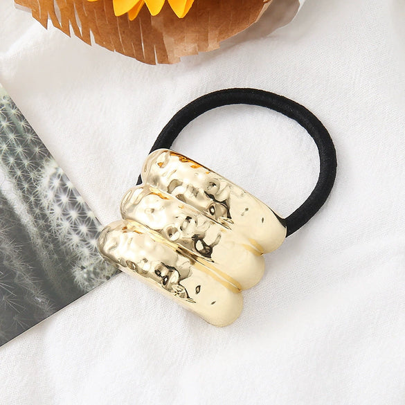 Alloy Metal Punk Style Semicircle Round Tube Elastic Hair Rope With Electroplating Treatment