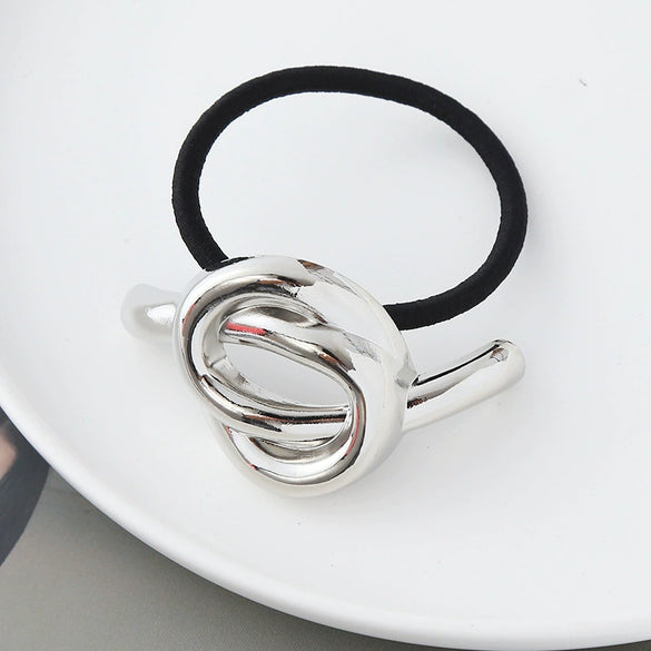 Alloy Metal Punk Style Semicircle Round Tube Elastic Hair Rope With Electroplating Treatment