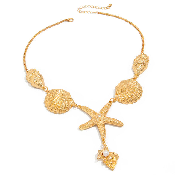Alloy Metal Starfish Scallop Conch Pendant Women's Necklace Electroplating
