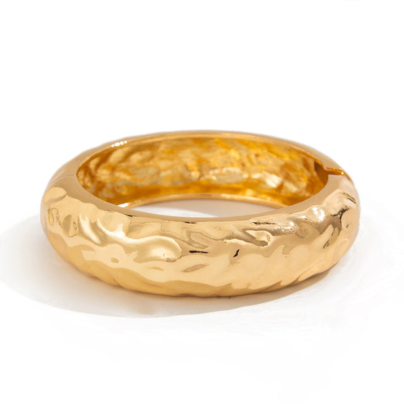Alloy Metal Thread Spring Open Bracelet With Knocking Pattern And Electroplating