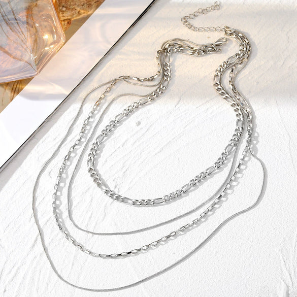 Alloy Metal Women's Multilayered Twist Chain Snake Bone Necklace With Geometric Pattern And Electroplating