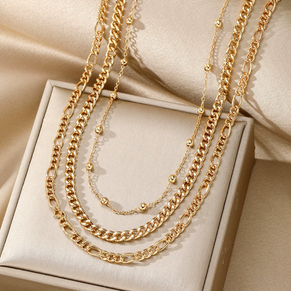 Alloy Metal Women's Multilayered Twist Chain Snake Bone Necklace With Geometric Pattern And Electroplating