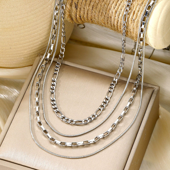Alloy Metal Women's Multilayered Twist Chain Snake Bone Necklace With Geometric Pattern And Electroplating