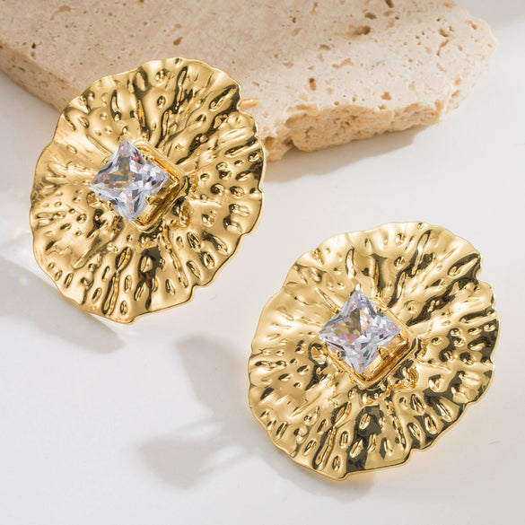 Alloy Metallic Disc Diamond Geometric Long Pendant Earrings Electroplated For Women