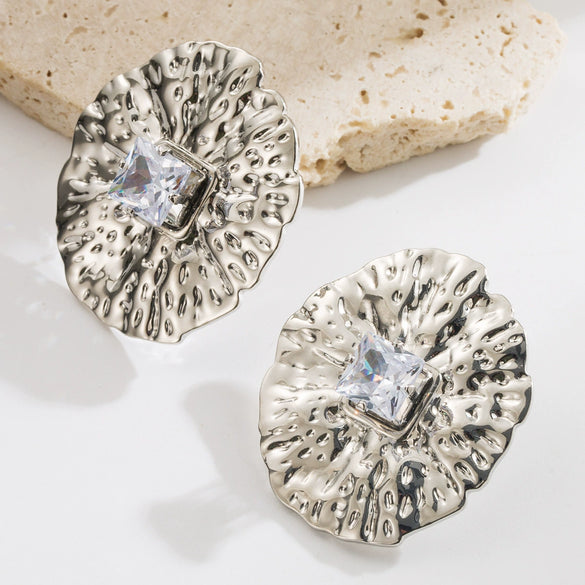 Alloy Metallic Disc Diamond Geometric Long Pendant Earrings Electroplated For Women