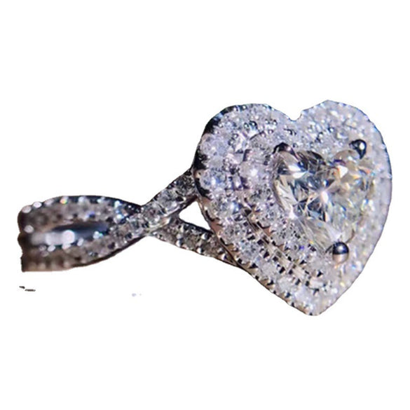 Alloy Micro Inlaid Heart Shaped Zircon Ring Electroplated Minimalist Geometric Women's Engagement Jewelry