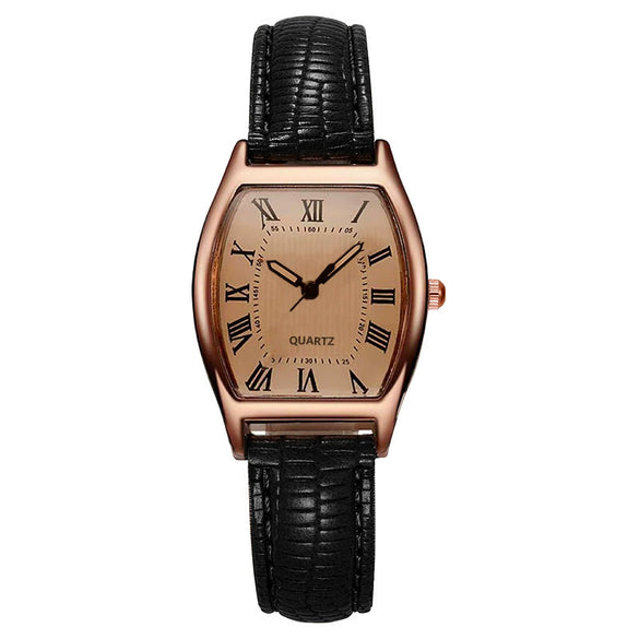 Alloy Mineral Reinforced Mirror Casual Barrel Shape Women's Waterproof Quartz Watch With Imitation Leather Strap