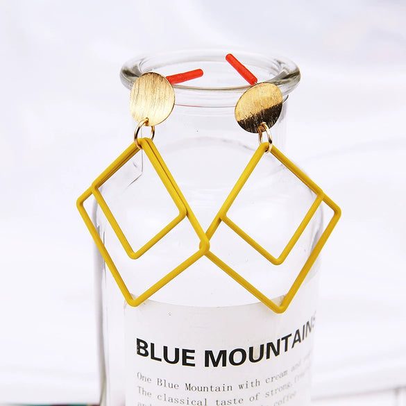 Alloy Minimalist Hollow Square Diy Handmade Jewelry Accessories Pendant Earrings With Baking Paint