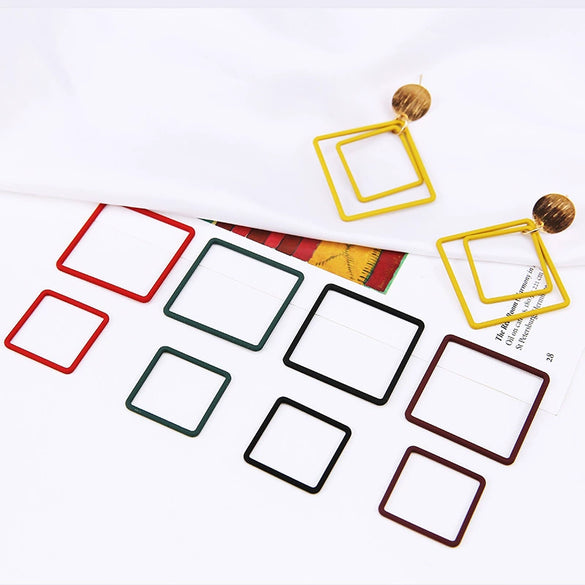 Alloy Minimalist Hollow Square Diy Handmade Jewelry Accessories Pendant Earrings With Baking Paint