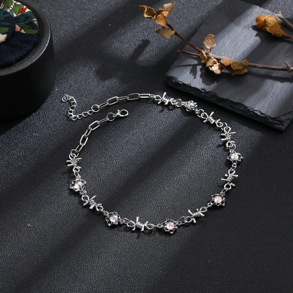 Alloy Moonstone Necklace With Geometric Pattern And Cuban Chain Electroplating Process Trendy Hiphop Style For Women