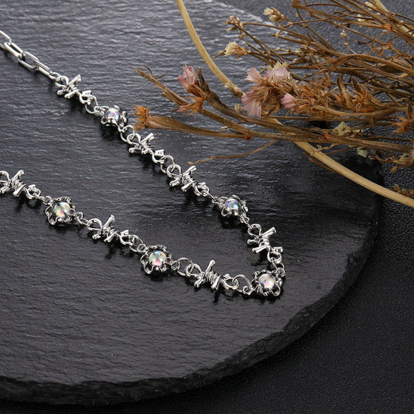 Alloy Moonstone Necklace With Geometric Pattern And Cuban Chain Electroplating Process Trendy Hiphop Style For Women