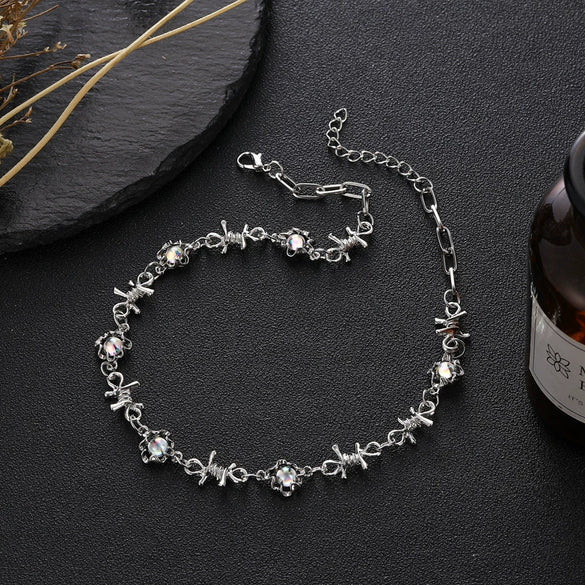 Alloy Moonstone Necklace With Geometric Pattern And Cuban Chain Electroplating Process Trendy Hiphop Style For Women