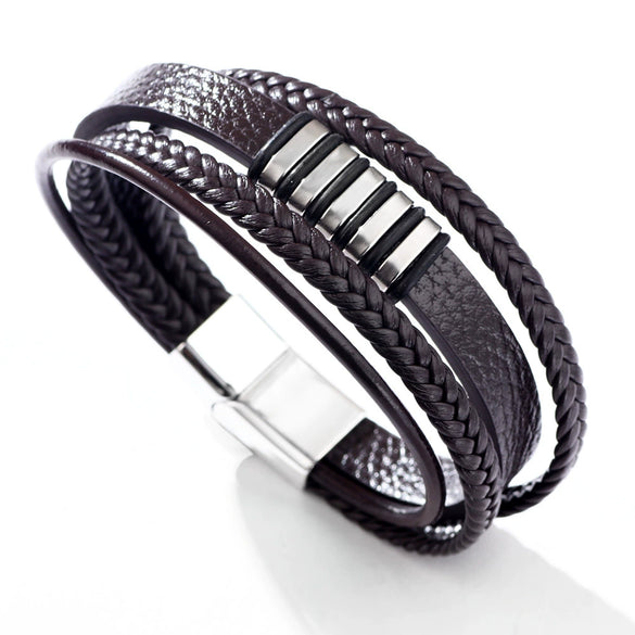 Alloy Multilayer Braided Magnetic Buckle Fashion Geometric Electroplated Unisex And Men's Bracelet