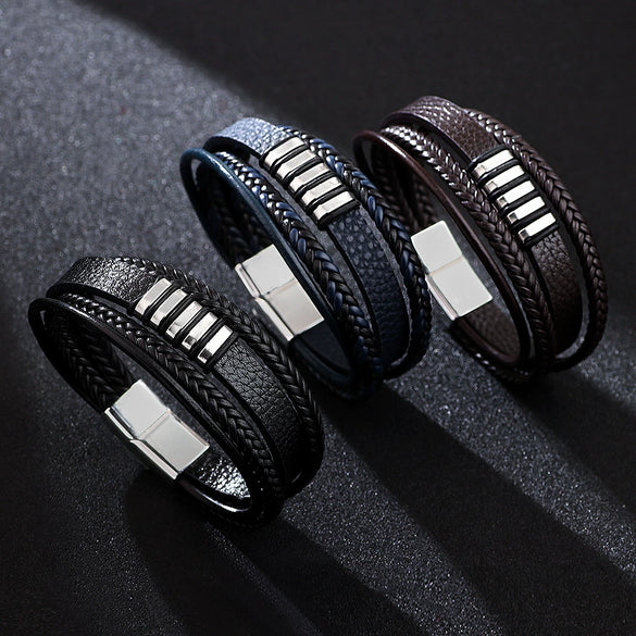 Alloy Multilayer Braided Magnetic Buckle Fashion Geometric Electroplated Unisex And Men's Bracelet