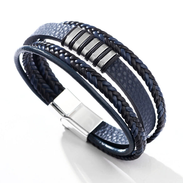 Alloy Multilayer Braided Magnetic Buckle Fashion Geometric Electroplated Unisex And Men's Bracelet