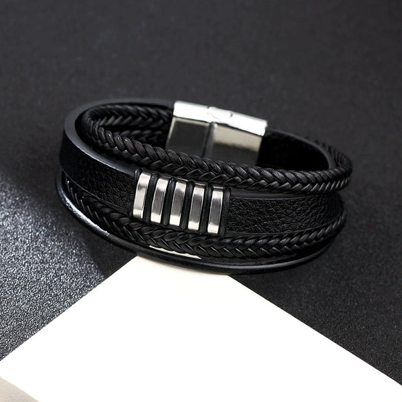 Alloy Multilayer Braided Magnetic Buckle Fashion Geometric Electroplated Unisex And Men's Bracelet