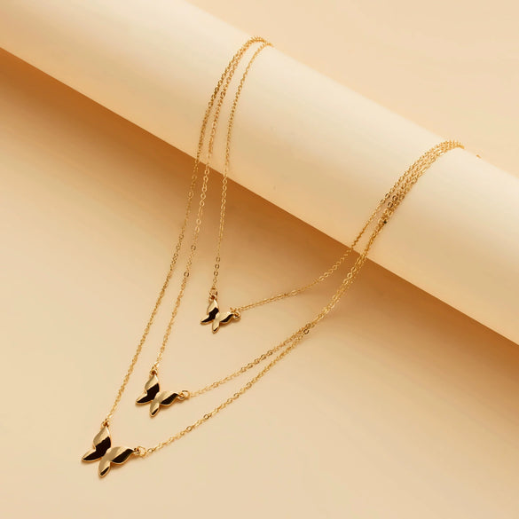 Alloy Multilayer Butterfly Personality Fashion Women's Necklace With Letters Numbers Text Pattern And Electroplating Design