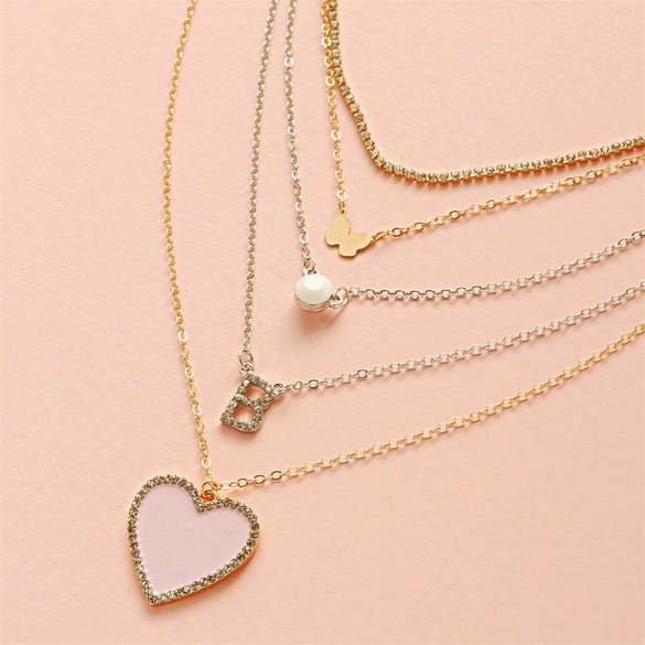 Alloy Multilayer Butterfly Personality Fashion Women's Necklace With Letters Numbers Text Pattern And Electroplating Design