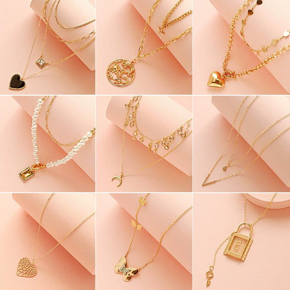 Alloy Multilayer Butterfly Personality Fashion Women's Necklace With Letters Numbers Text Pattern And Electroplating Design