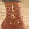 Alloy Multilayer Geometric Butterfly Star Fish Bone Chain Anklet Set For Women