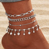 Alloy Multilayer Geometric Butterfly Star Fish Bone Chain Anklet Set For Women