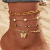 Alloy Multilayer Geometric Butterfly Star Fish Bone Chain Anklet Set For Women