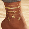 Alloy Multilayer Geometric Butterfly Star Fish Bone Chain Anklet Set For Women