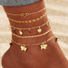 Alloy Multilayer Geometric Butterfly Star Fish Bone Chain Anklet Set For Women