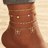 Alloy Multilayer Geometric Butterfly Star Fish Bone Chain Anklet Set For Women