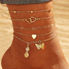 Alloy Multilayer Geometric Butterfly Star Fish Bone Chain Anklet Set For Women