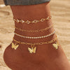 Alloy Multilayer Geometric Butterfly Star Fish Bone Chain Anklet Set For Women