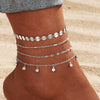 Alloy Multilayer Geometric Butterfly Star Fish Bone Chain Anklet Set For Women
