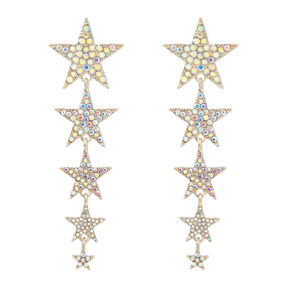 Alloy Multilayer Rhinestone Studded Fivepointed Star Long Earrings For Girls With Geometric Design And Diamond Treatment