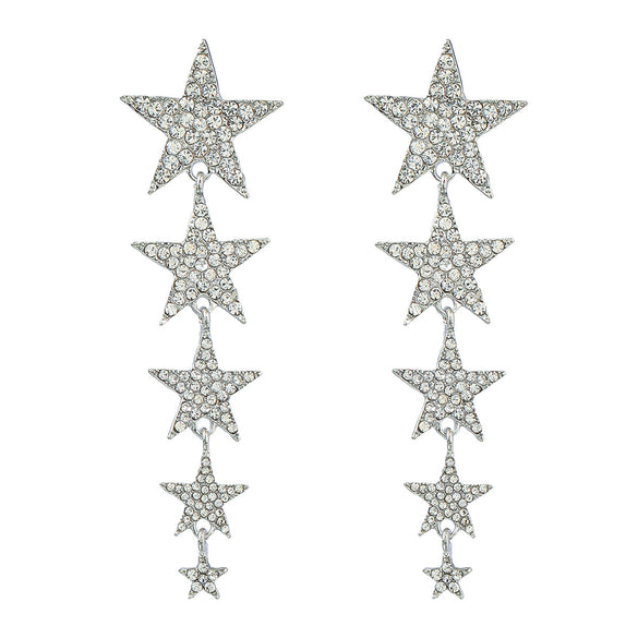 Alloy Multilayer Rhinestone Studded Fivepointed Star Long Earrings For Girls With Geometric Design And Diamond Treatment
