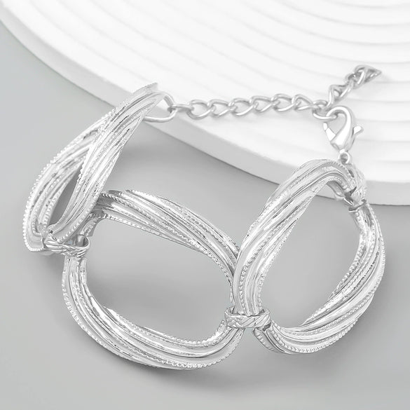 Alloy Multilayer Striped Groove Oval Women's Retro Hiphop Geometric Electroplated Bracelet