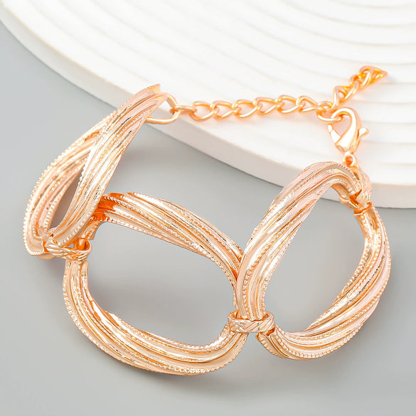 Alloy Multilayer Striped Groove Oval Women's Retro Hiphop Geometric Electroplated Bracelet