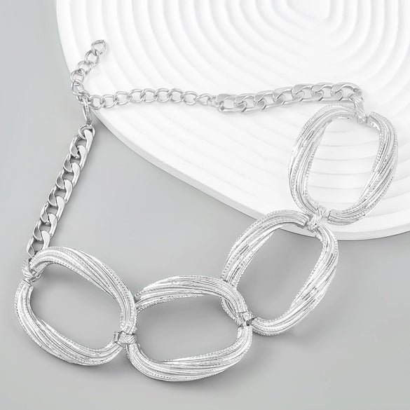 Alloy Multilayer Striped Groove Oval Women's Retro Hiphop Necklace With Electroplating And Geometric Style