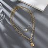 Alloy Multilayer Vintage Geometric Pearl Relief Face Pendant Necklace For Women With Electroplating