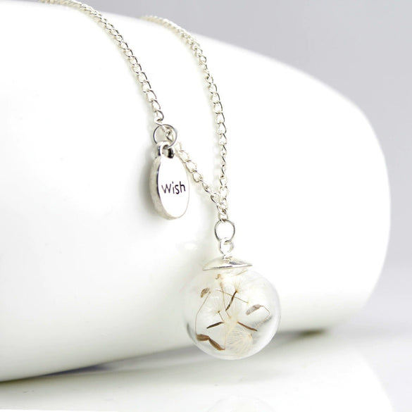 Alloy Natural Eternal Flower Three Dimensional Glass Ball Pendant Necklace With Geometric Original Design